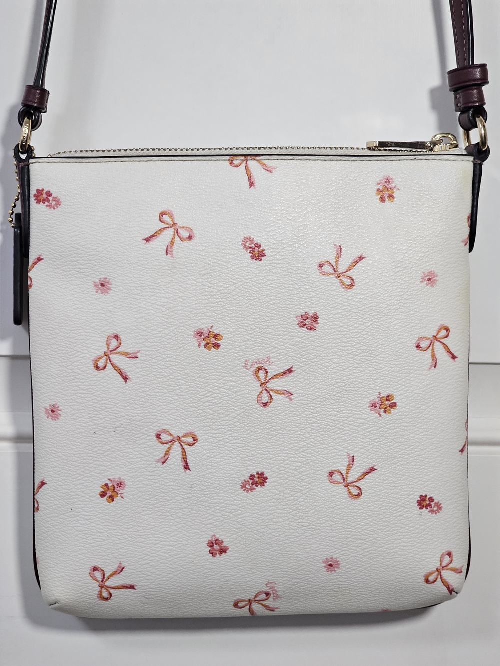 Coach Floral Bow Print Crossbody Bag White Burgundy CN768 - Picture 8 of 11